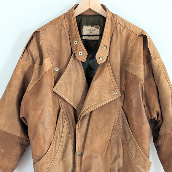 Vintage Natural Leather Bomber Aviation Motorcycle Jacket Tan Brown Size… - Picture 5 of 14